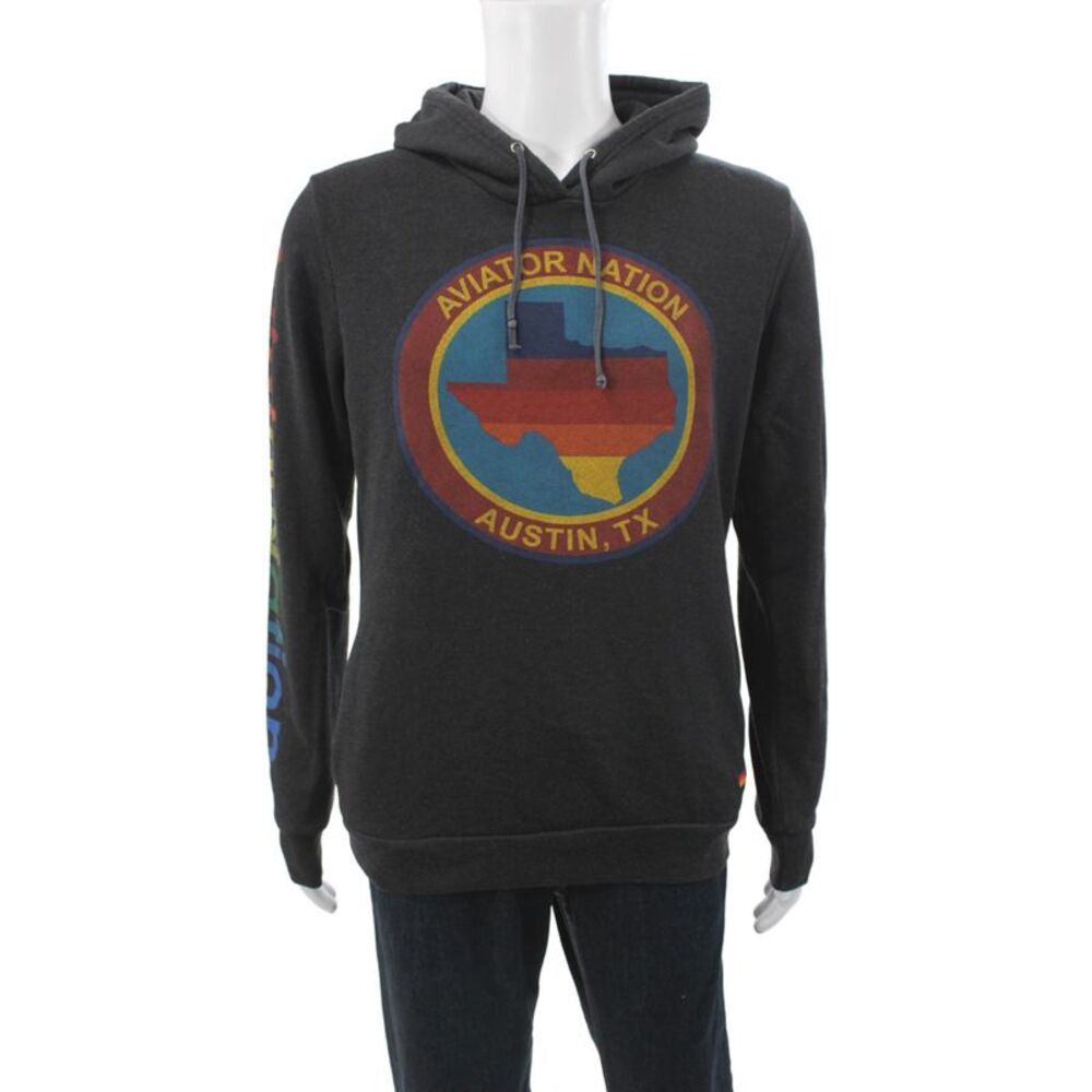 Aviator Nation Unisex Gray Texas Pullover Hoodie Drawstring Size L